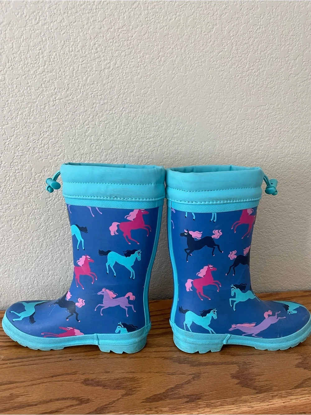 Hatley Blue Rain Boots with Teal, Pink & Black Unicorn Print